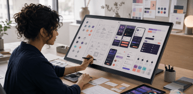 Designer UI UX créant des wireframes et un prototype d’application mobile