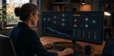 Développeuse analysant une architecture backend Symfony avancée