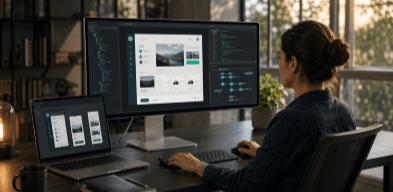 Développeuse construisant une interface réactive avec des composants Vue.js