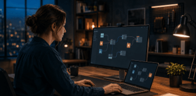 Spécialiste configurant un workflow automatisé avec des outils no-code