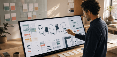 Product designer reliant des écrans mobiles dans un prototype no-code interacti
