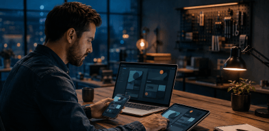 Développeur testant une application web responsive sur plusieurs appareils