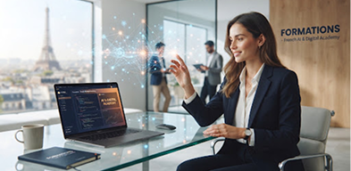 femme au bureau touche AI Data